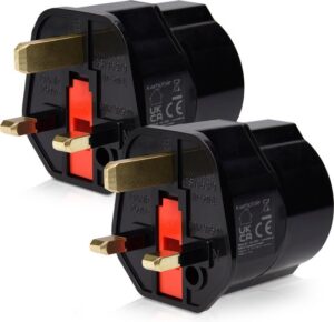 2x reisstekker type G - Ideaal voor reizen in Engeland, Schotland, Malta, Singapore, Hong Kong en Maleisië - Vakantiestekker in zwart